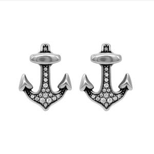 Brilliant Anchor Nautical Earrings Stainless Steel Austrian Crystals NWT